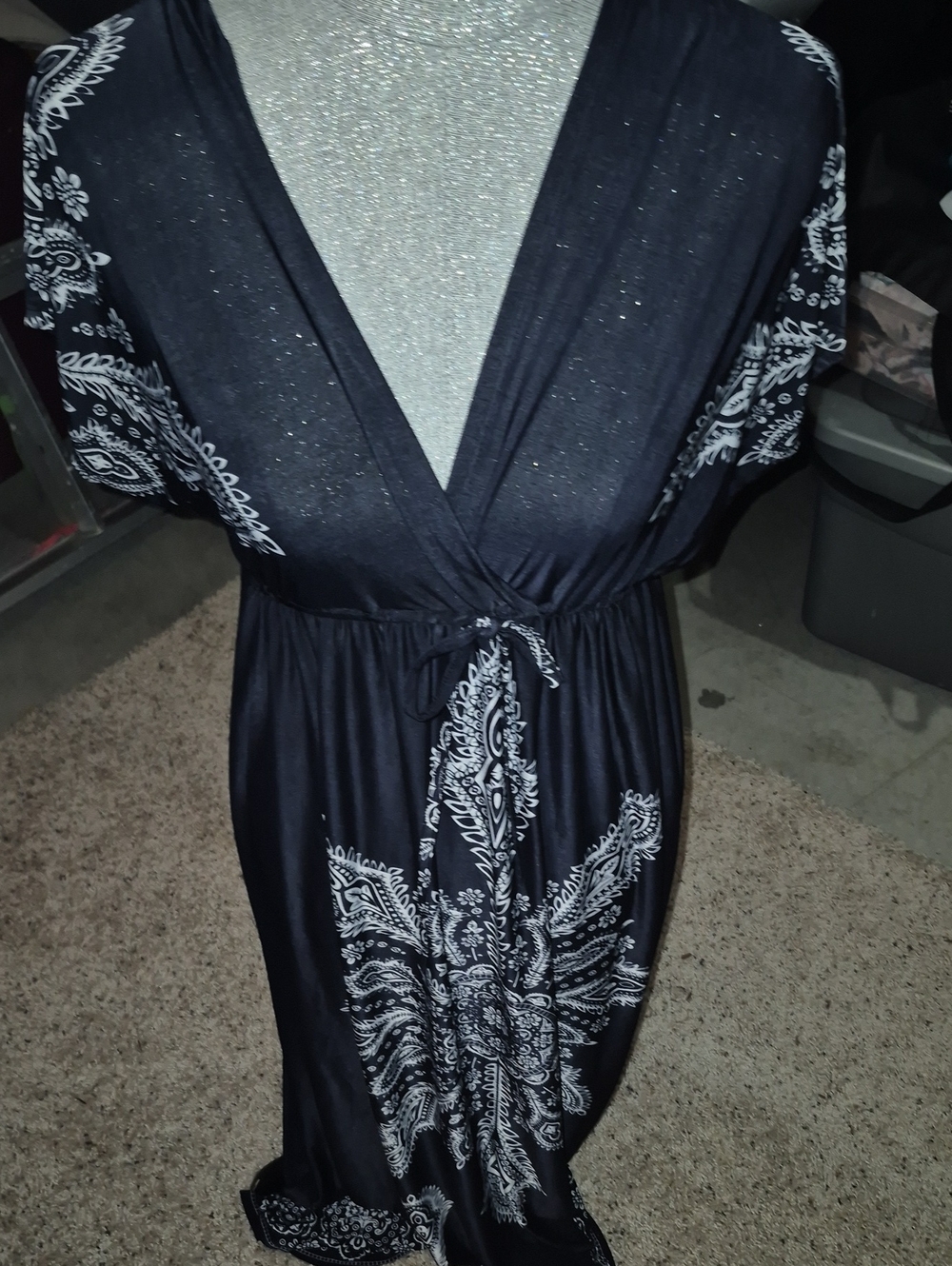 Black Maxi Dress with White Paisley Motif